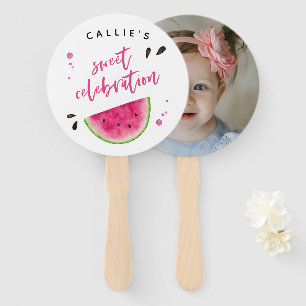 Sweet Pink Watermelon Verjaardagsfeestfoto Handwaaier