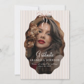 Sweet Pinstriped Beige Bow Photo Graduation Aankondiging (Voorkant)