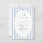 Sweet Pinstriped Blue Bow Graduation Save The Date (Voorkant)