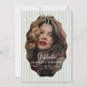Sweet Pinstriped Green Bow Photo Graduation Aankondiging (Voorkant)
