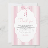 Sweet Pinstriped Pink Bow Graduation Bedankkaart (Voorkant)