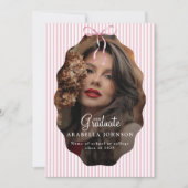 Sweet Pinstriped Pink Bow Photo Graduation Aankondiging (Voorkant)