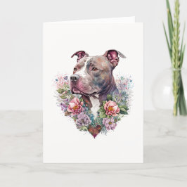 Sweet Pit Bull Dog met Flowers Valentijnsdag Feestdagen Kaart
