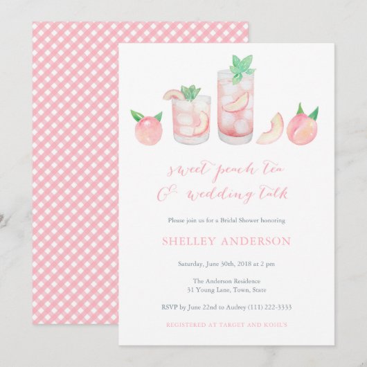Sweet Poeach Tea Southern Bridal Shower Invitation (Devant / Derrière)