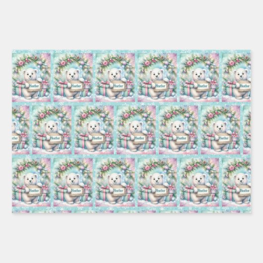 Sweet Polar Beer Personaliseer Naam Christmas 3 Inpakpapier Vel (Voorkant)