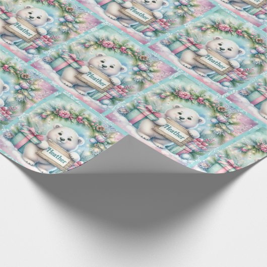 Sweet Polar Beer Personaliseer Naam Christmas Roll Cadeaupapier (Hoek)