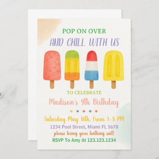 Sweet Popsicle Invitation d'anniversaire pour enfa (Devant / Derrière)