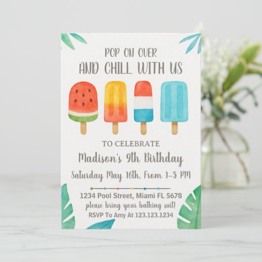 Sweet Popsicle Party verjaardagsuitnodiging Kaart (Staand voorkant)