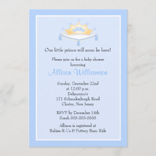 Sweet Prince Crown Boy Baby shower Uitnodiging