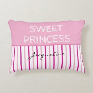 Sweet Princess Pink White Stripes Naam Accent Kussen