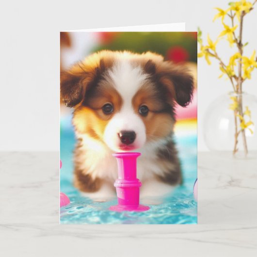 Sweet Puppy Schattige Pool Party Alle Gelegenheden Kaart (Gele Bloem)