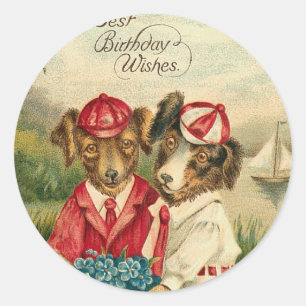 Sweet Pups Best Birthday Wish Ronde Sticker