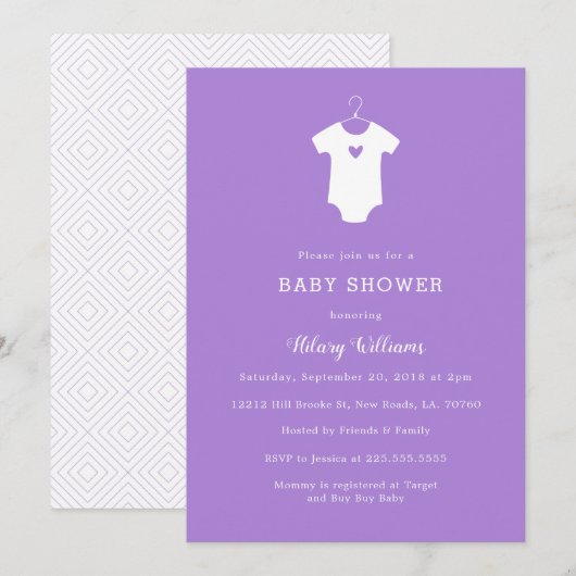 Sweet Purple Baby Shower Invitations (Devant / Derrière)
