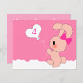 Sweet Rabbit Cute 4e invitation à l'anniversaire (Devant / Derrière)