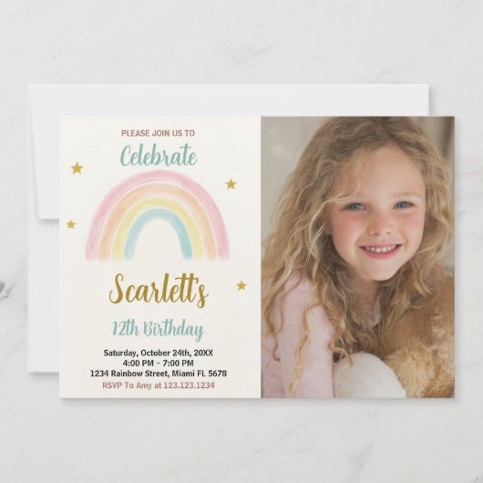 Sweet Rainbow Birthday Invitation avec photo (Devant)