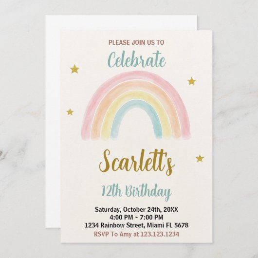 Sweet Rainbow Invitation d'anniversaire (Devant / Derrière)
