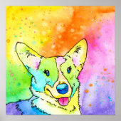 Sweet Rainbow Waterverf Corgi Poster (Voorkant)