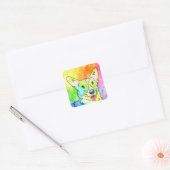 Sweet Rainbow Waterverf Corgi Vierkante Sticker (Envelop)