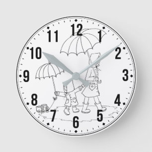 Sweet Rainy Day Clock - Moeder & Kind Gift Ronde Klok