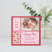 Sweet Red Cherry Baby Girl Faire-part de naissance (Debout devant)