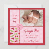 Sweet Red Cherry Baby Girl Faire-part de naissance (Devant)
