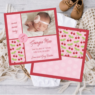 Sweet Red Cherry Baby meisje geboorte aankondiging