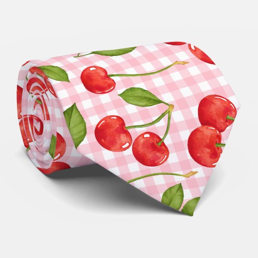 Sweet Red Cherry Pattern Stropdas (Opgerold)
