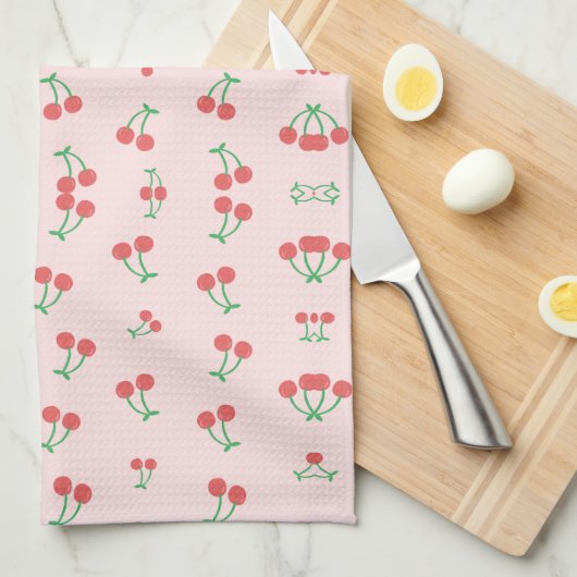 Sweet Red Cherry Pattern Theedoek (Quarter Fold)