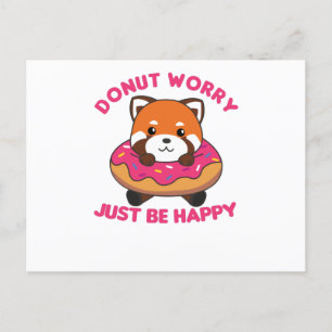 Sweet Red Panda Funny Animals in Donut Pink Briefkaart