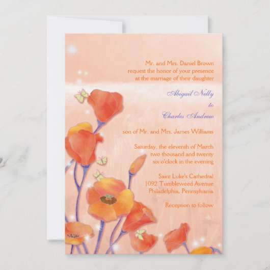 Sweet Red Poppy Wedding Kaart (Voorkant)