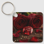 Sweet Red Rose Romantic Valentine Heart Keychain (Voorkant)
