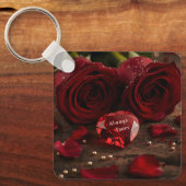 Sweet Red Rose Romantic Valentine Heart Keychain (Voorkant)