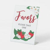 Sweet Red Strawberry Bows Favors Reclamebord Met Voetstuk (Voorkant)