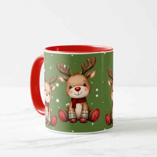 Sweet Reindeer Pair in Holiday Snowfall Mok (Voorkant links)