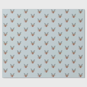 Sweet Reindeer Pattern Joyful Dusty Blue Christmas Cadeaupapier