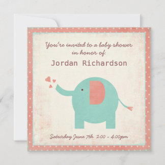Sweet Retro Unisex Elephant Baby shower Kaart