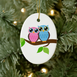 Sweet Romantic Owls Keramisch Ornament