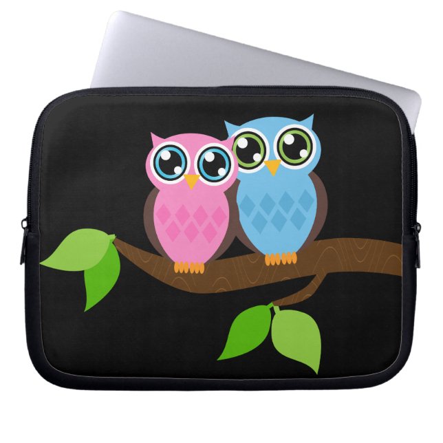 Sweet Romantic Owls Laptop Sleeve (Voorkant)