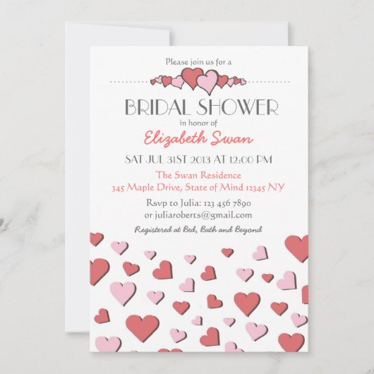 Sweet rose amour coeur nuptiale douche Invitation (Devant)