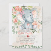 Sweet rose Elephant Floral Bébé Douche Invitations (Devant)