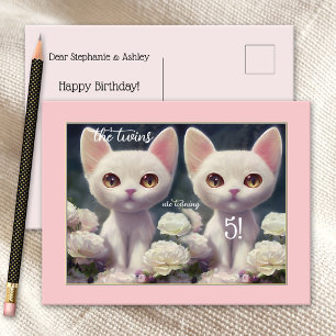 Sweet Rose Girly Kitten Twin Carte postale Anniver