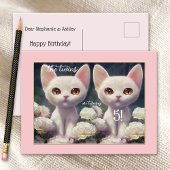 Sweet Rose Girly Kitten Twin Carte postale Anniver