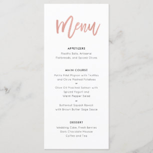 Sweet Rose Gold Modern Princess Mariage Menu