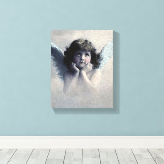 Sweet Rosy Cheeked  Angel in Clouds Canvas Afdruk (Insitu (Houten vloer))