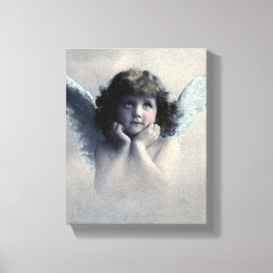 Sweet Rosy Cheeked  Angel in Clouds Canvas Afdruk