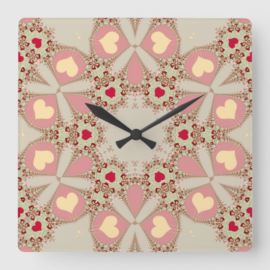 Sweet Roze Country Love Hearts Wall Clock Vierkante Klok (Voorkant)
