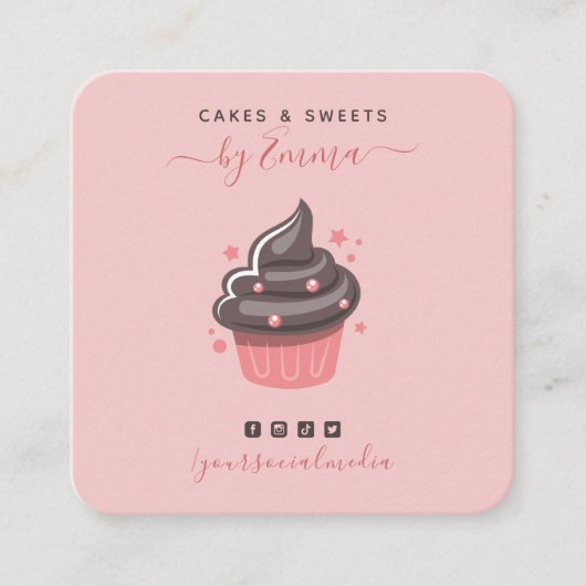 Sweet roze cupcake Modern Baker Social Media Star Vierkante Visitekaartje (Voorkant)