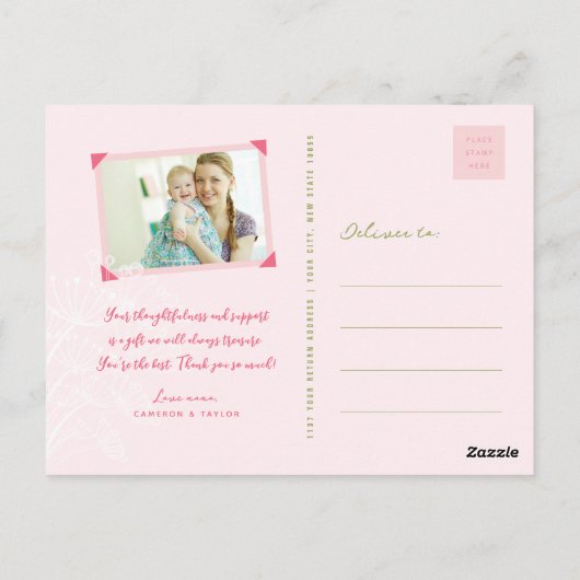 Sweet Roze Dandelions Flower Whimsical Bedankt Briefkaart (Achterkant)