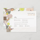 Sweet roze vogels Floral Garden Weddenschap RSVP-k RSVP Kaartje (Voorkant / Achterkant)