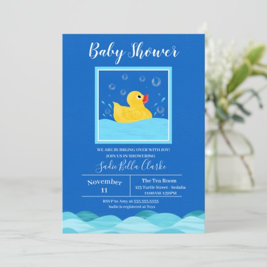 Sweet Rubber Ducky Bubbles Baby shower Kaart (Staand voorkant)